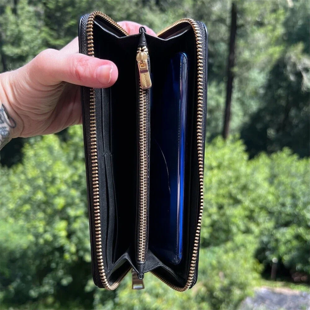 COACH Long Zip-Around Wallet Smooth Black Calf Leather w Gold Hardware AUTHENTIC